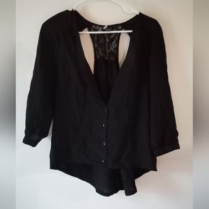 Sparkle and Fade Whimsigoth Lacey Back Dip Hem Top - Size: M